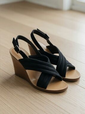 J. Crew Black and Brown Heels with Suede Straps